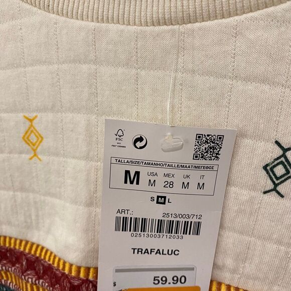 Zara Trafaluc Women's Long Sleeve Boho Embroidered Sweater. Multicolor. Medium - Picture 5 of 10